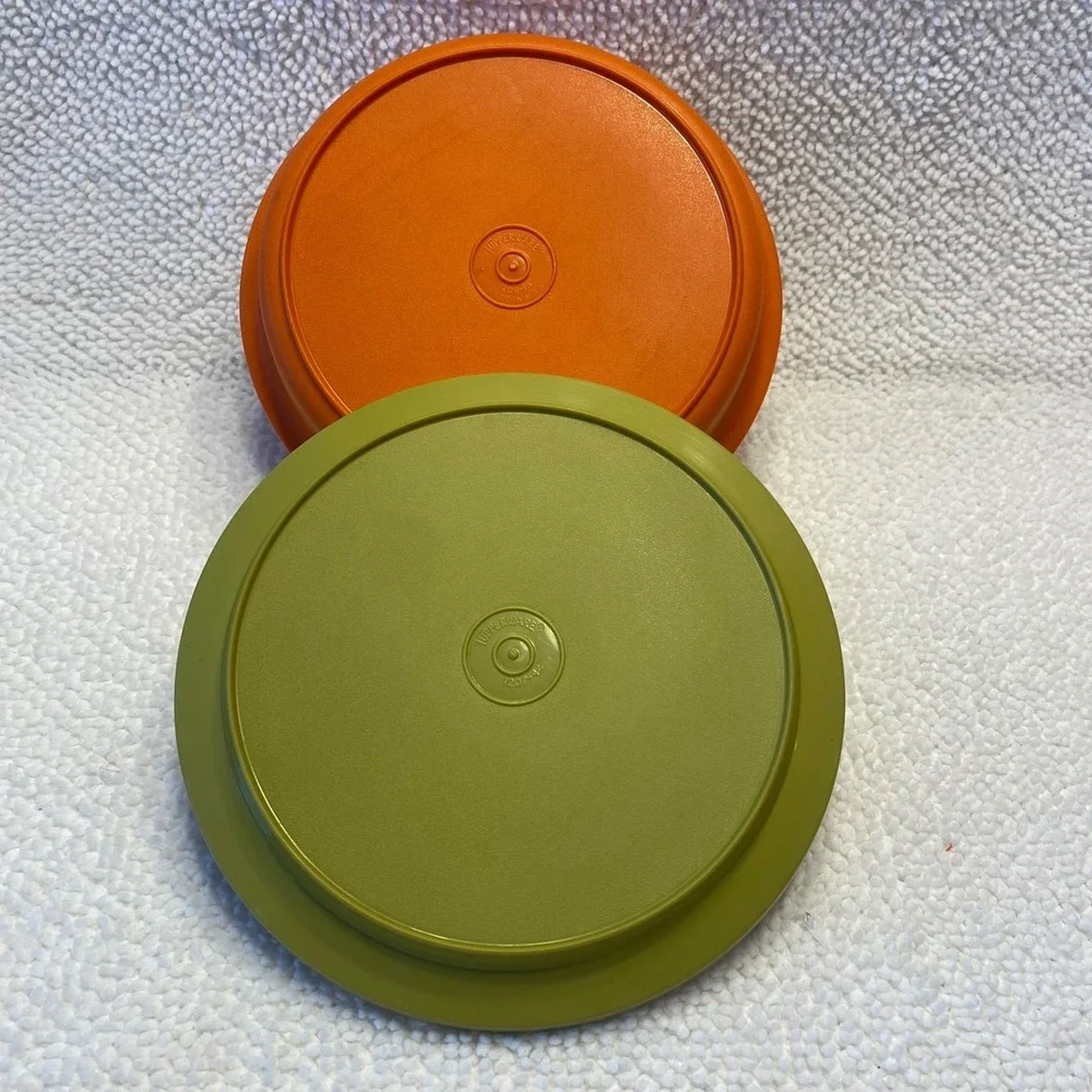 Tupperware Round Container Orange Green Lid Vintage Food Storage Serve‎ and Seal